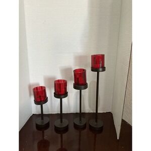 Set of 4 Red Mosaic Glass Votive Candle Holders‎ Pedestal Tealight Stands